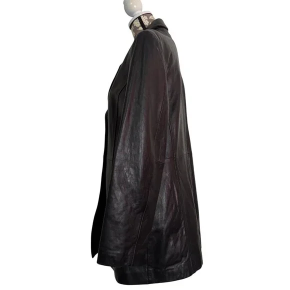 Katiana Couture Black Leather Blazer Jacket Womens Large Button-Up Lined Coat - Picture 4 of 8